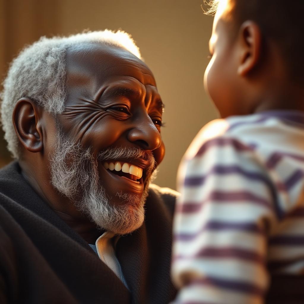 Grandfather laughing with grandchild